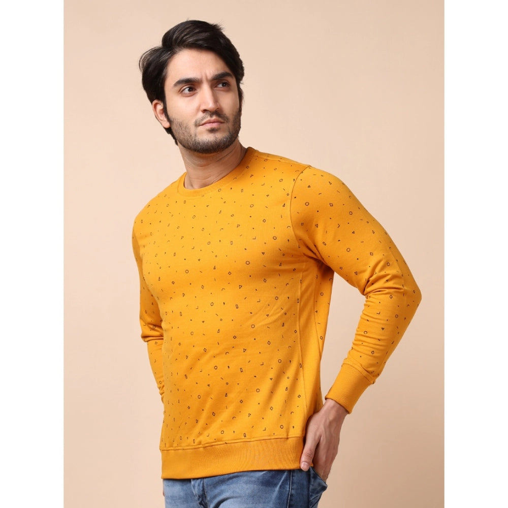 Generic Men's Casual Cotton Printed Round Neck Full Sleeve Sweat T-Shirt (Mustard)