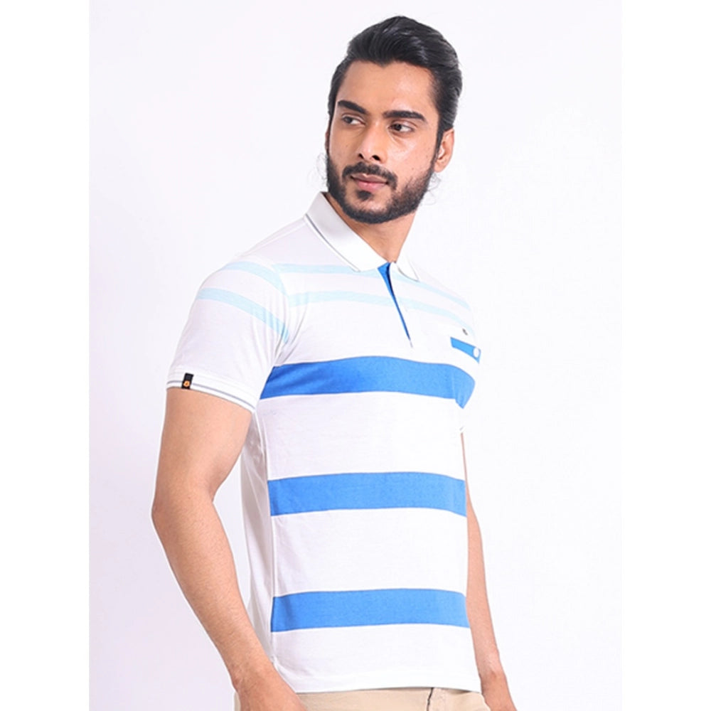 Generic Men's Casual Cotton Printed Polo Neck Half Sleeve T-Shirt (White)