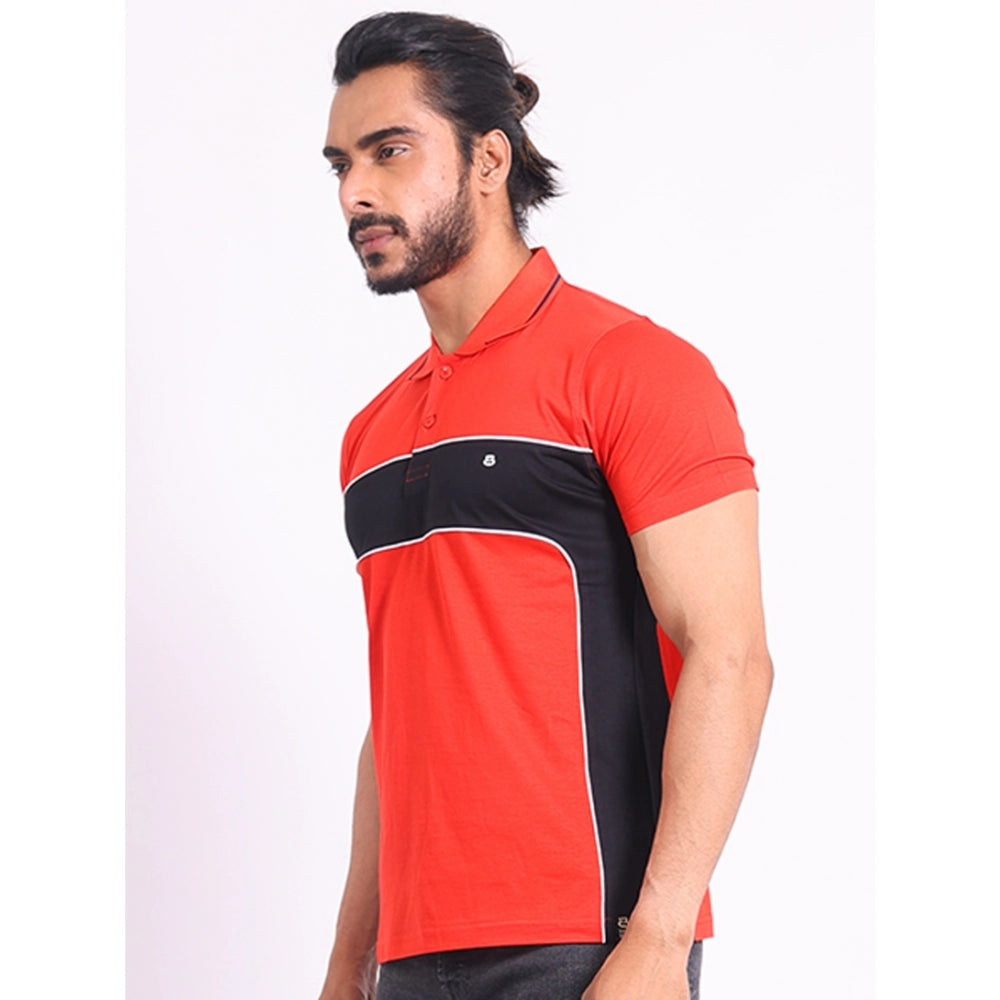 Generic Men's Casual Cotton Printed Polo Neck Half Sleeve T-Shirt (Red)