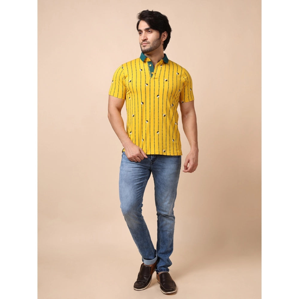 Generic Men's Casual Cotton Printed Polo Neck Half Sleeve T-Shirt (Yellow)