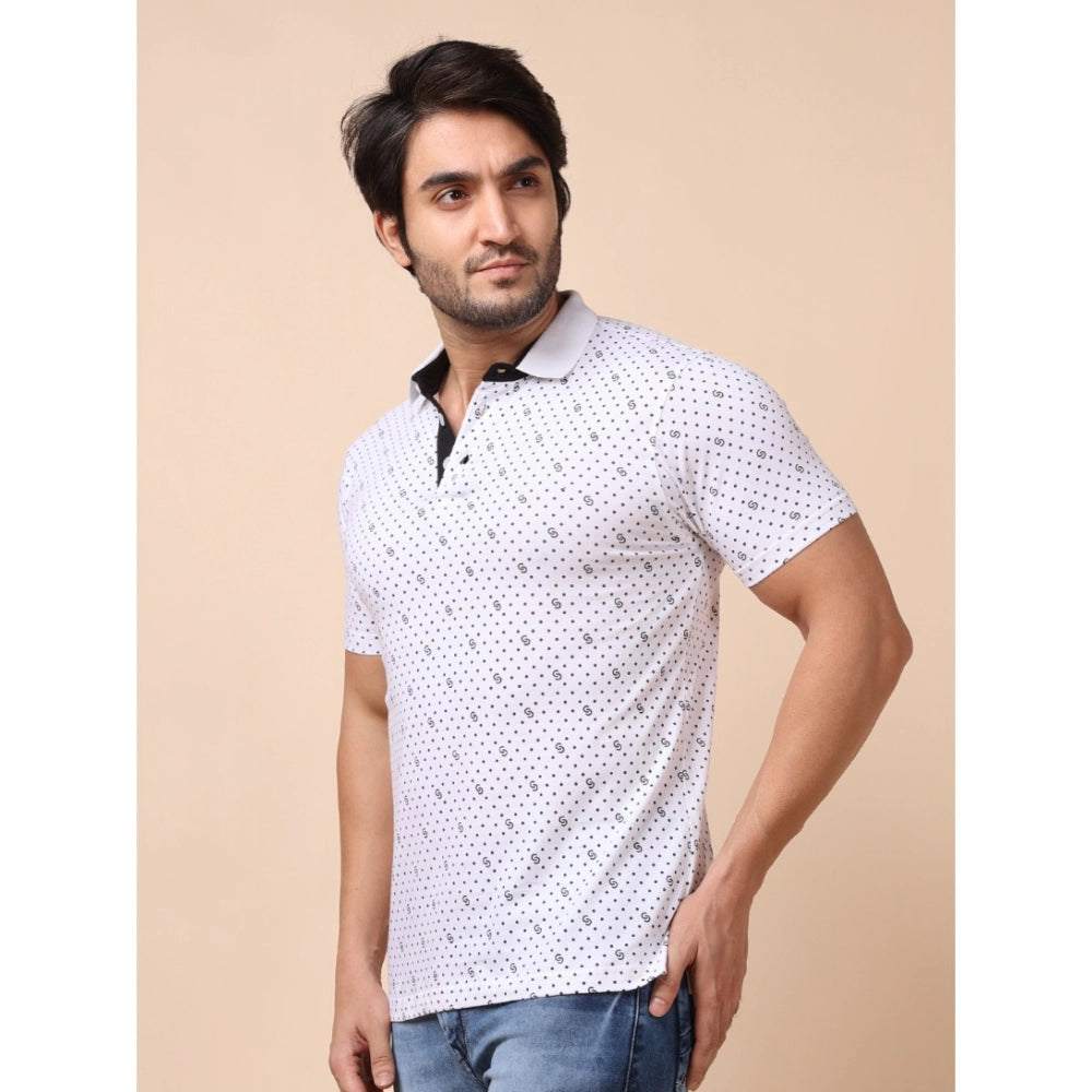 Generic Men's Casual Cotton Printed Polo Neck Half Sleeve T-Shirt (White)