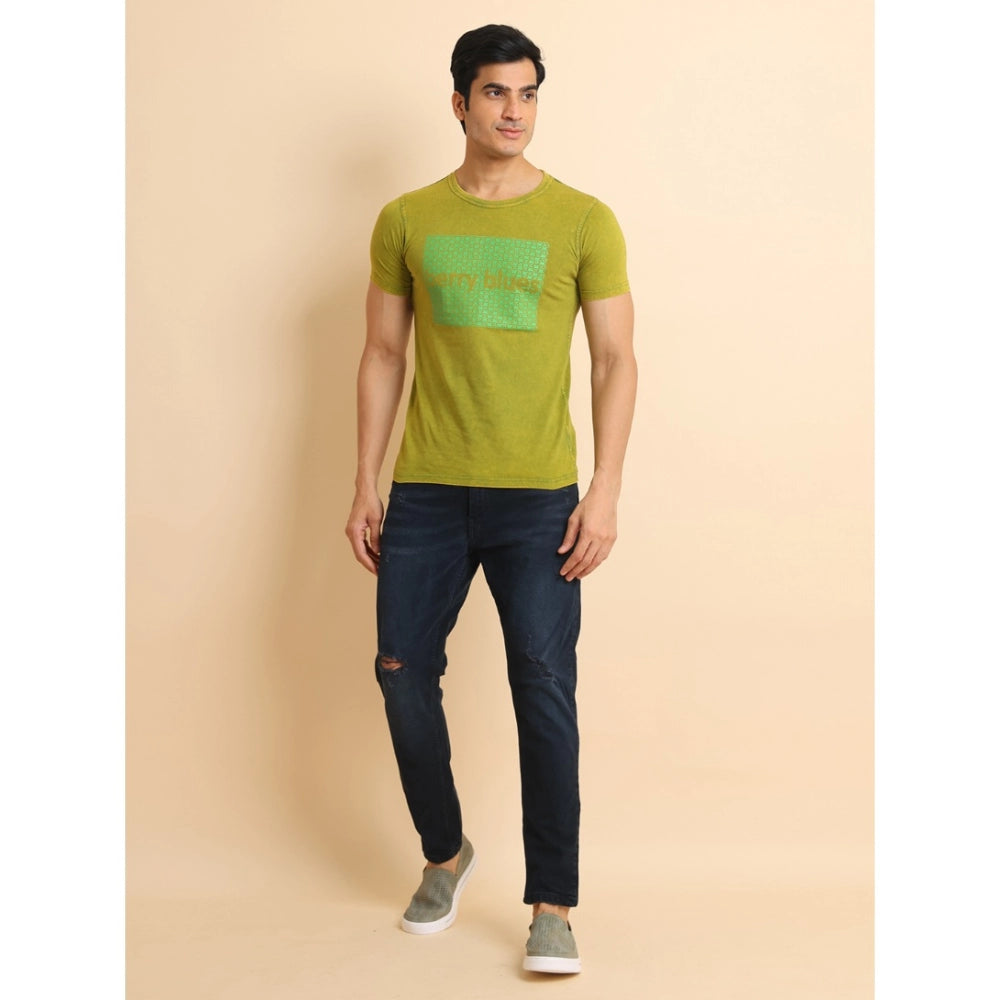 Generic Men's Casual Cotton Printed Round Neck Half Sleeve T-Shirt (Green)