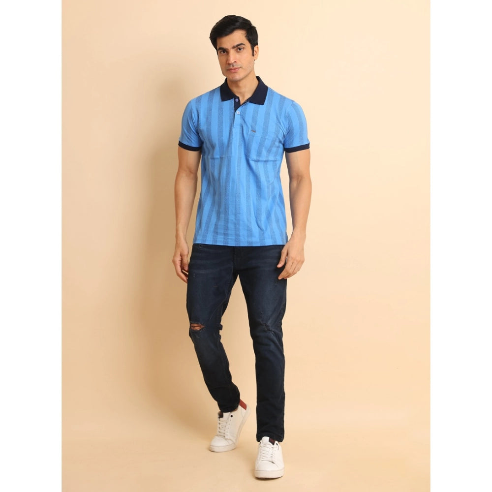 Generic Men's Casual Cotton Printed Polo Neck Half Sleeve T-Shirt (LightBlue)