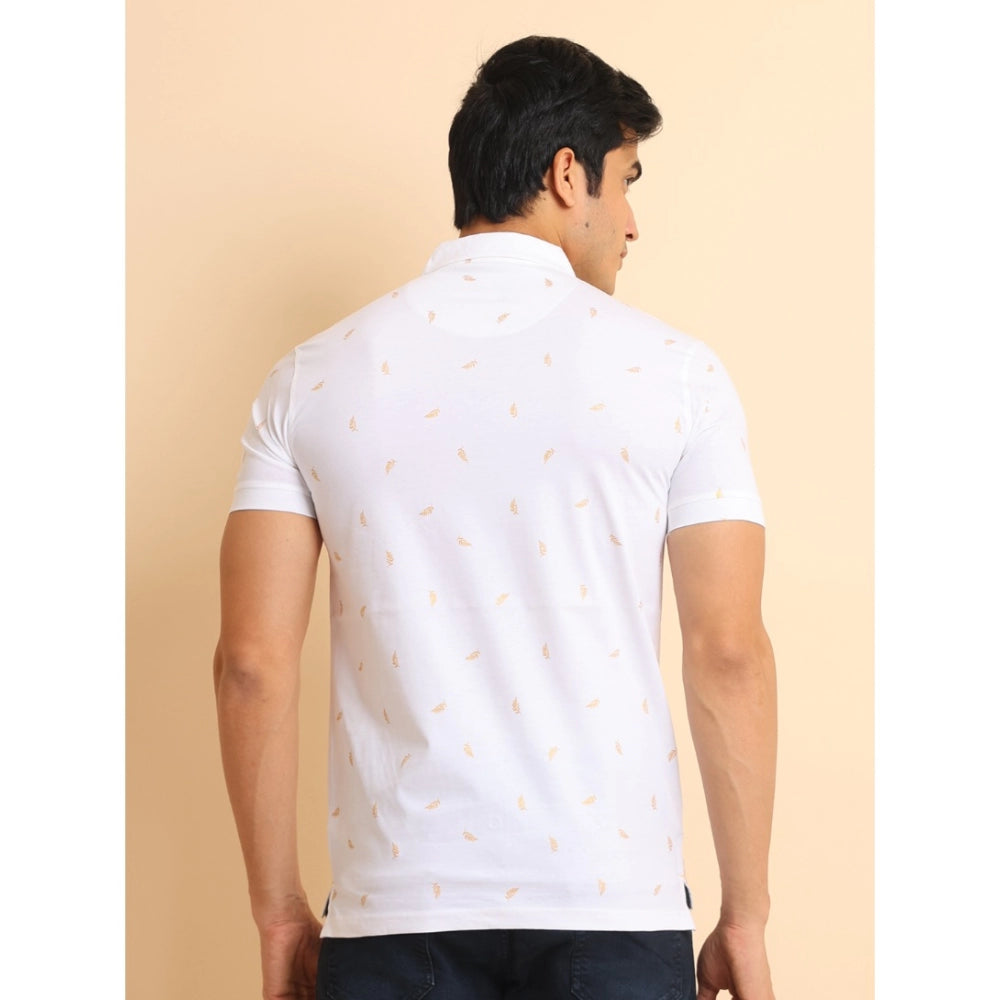 Generic Men's Casual Cotton Printed Polo Neck Half Sleeve T-Shirt (White)
