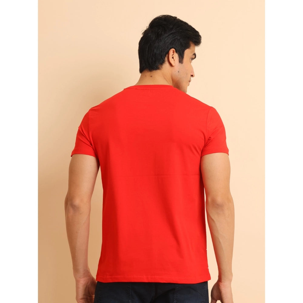 Generic Men's Casual Cotton Printed Round Neck Half Sleeve T-Shirt (Red)