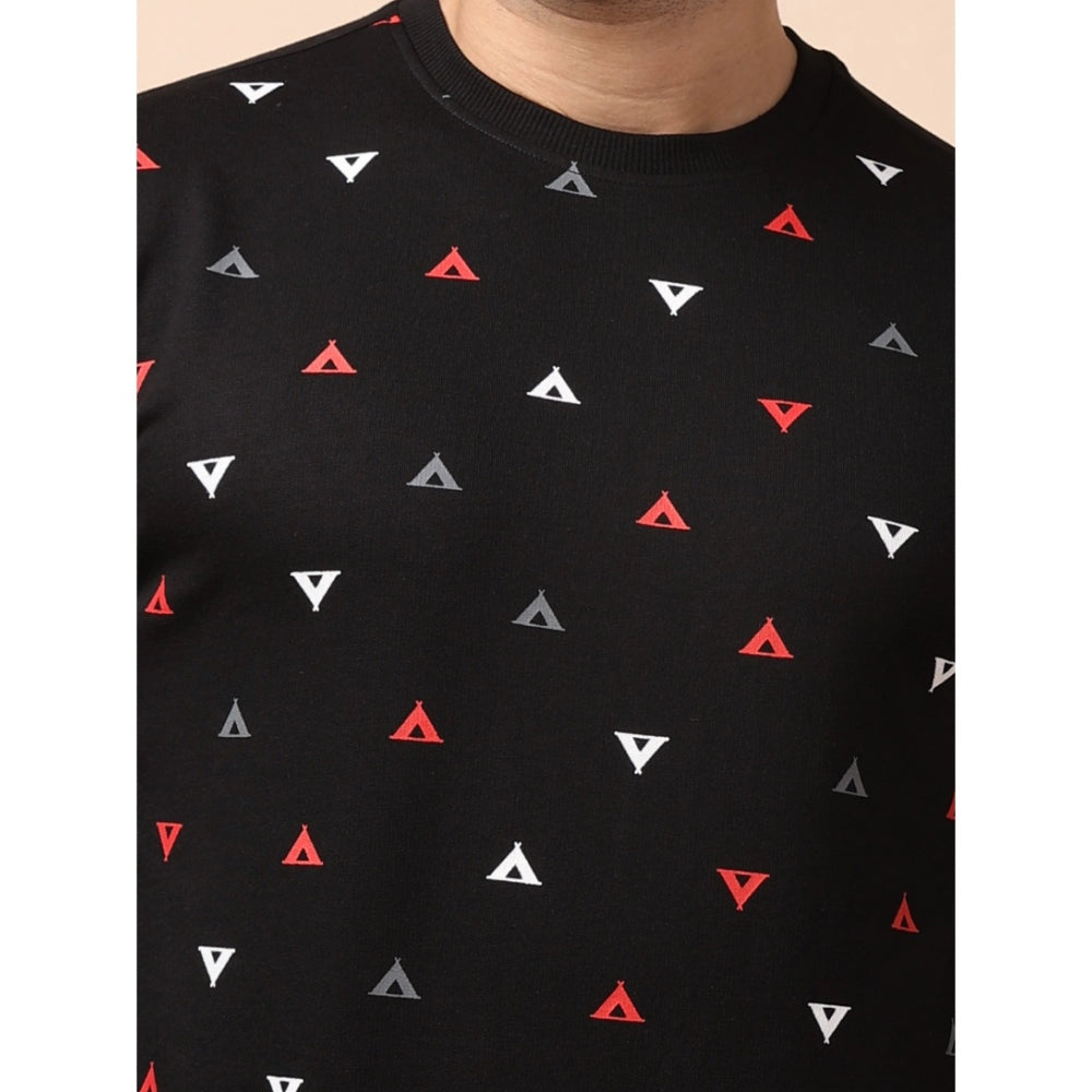 Generic Men's Casual Cotton Printed Round Neck Full Sleeve Sweat T-Shirt (Black)
