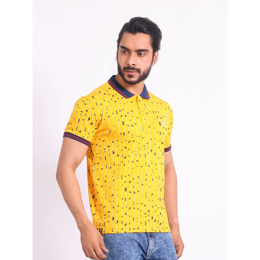 Generic Men's Casual Cotton Printed Polo Neck Half Sleeve T-Shirt (Turmeric)