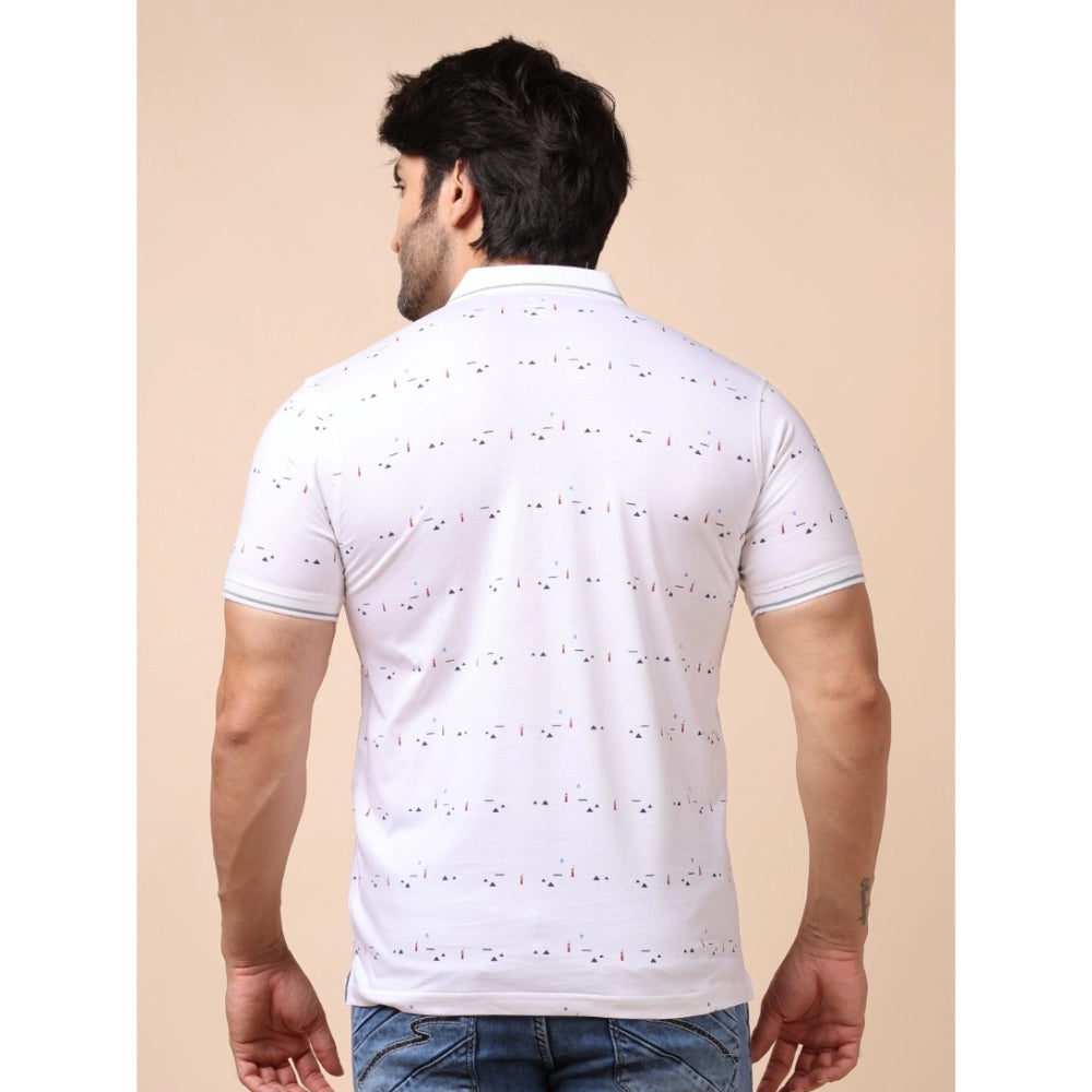Generic Men's Casual Cotton Printed Polo Neck Half Sleeve T-Shirt (White)