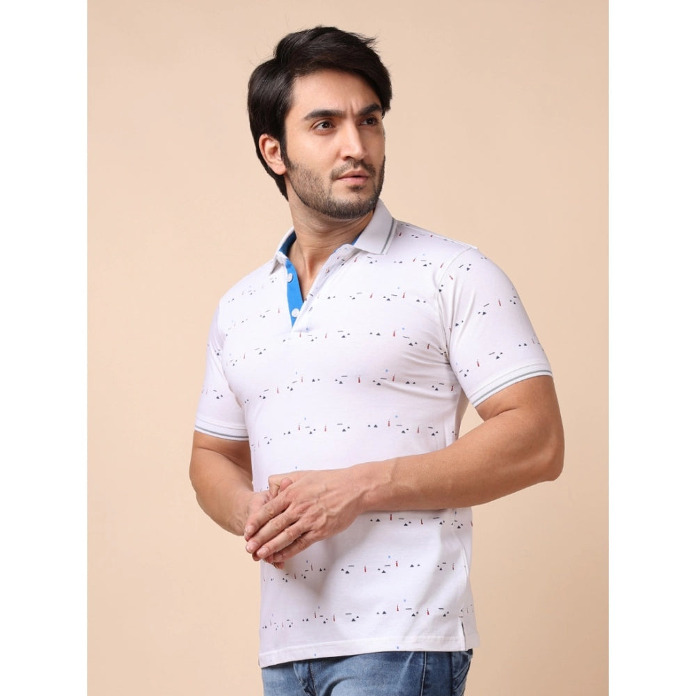 Generic Men's Casual Cotton Printed Polo Neck Half Sleeve T-Shirt (White)