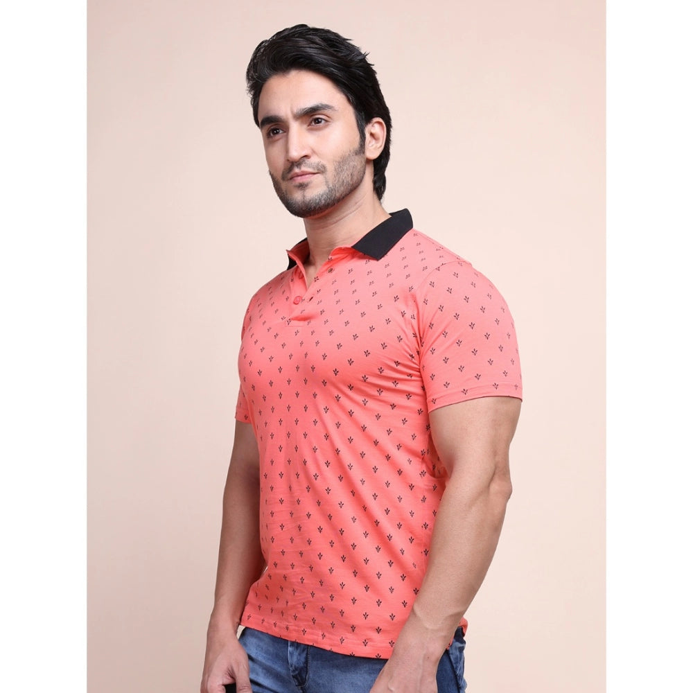 Generic Men's Casual Cotton Printed Polo Neck Half Sleeve T-Shirt (Red)