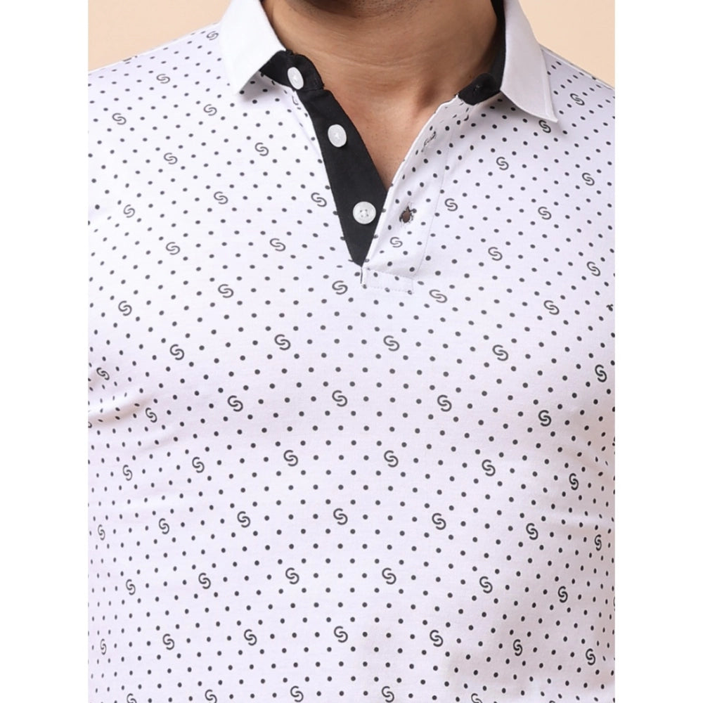 Generic Men's Casual Cotton Printed Polo Neck Half Sleeve T-Shirt (White)