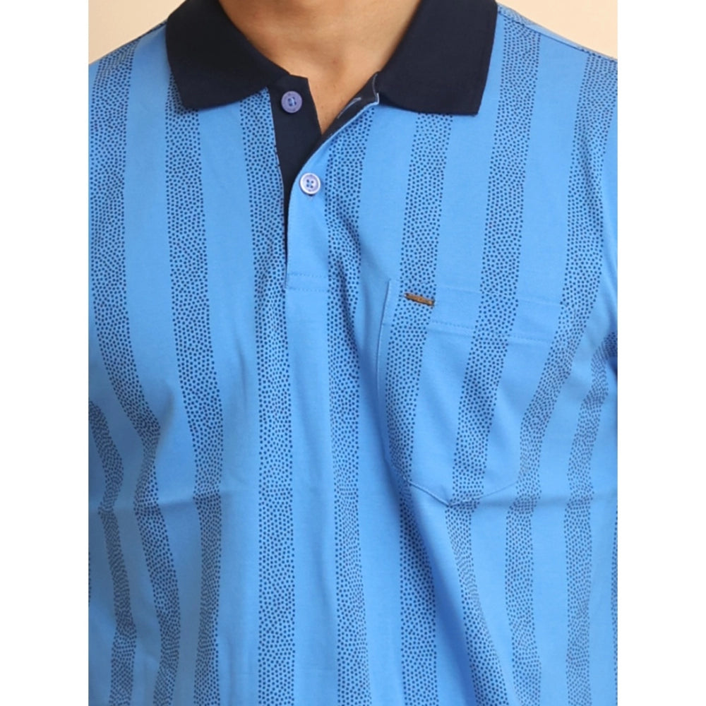 Generic Men's Casual Cotton Printed Polo Neck Half Sleeve T-Shirt (LightBlue)