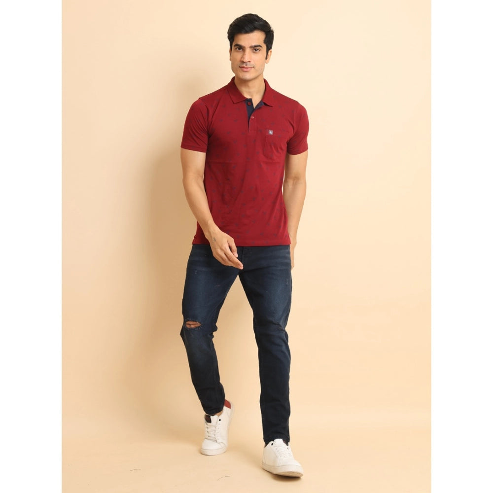 Generic Men's Casual Cotton Printed Polo Neck Half Sleeve T-Shirt (Red)