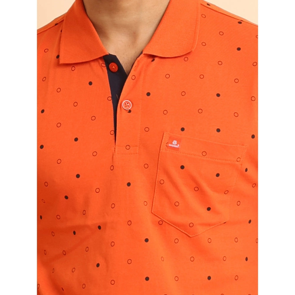 Generic Men's Casual Cotton Printed Polo Neck Half Sleeve T-Shirt (Rust)