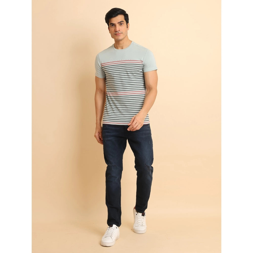 Generic Men's Casual Cotton Printed Round Neck Half Sleeve T-Shirt (Grey)