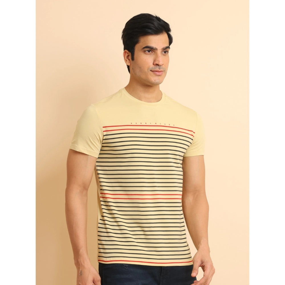 Generic Men's Casual Cotton Printed Round Neck Half Sleeve T-Shirt (Beige)