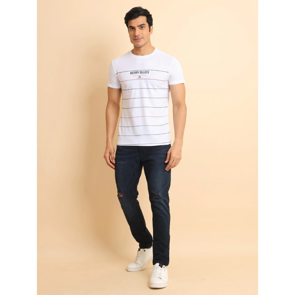 Generic Men's Casual Cotton Printed Round Neck Half Sleeve T-Shirt (White)