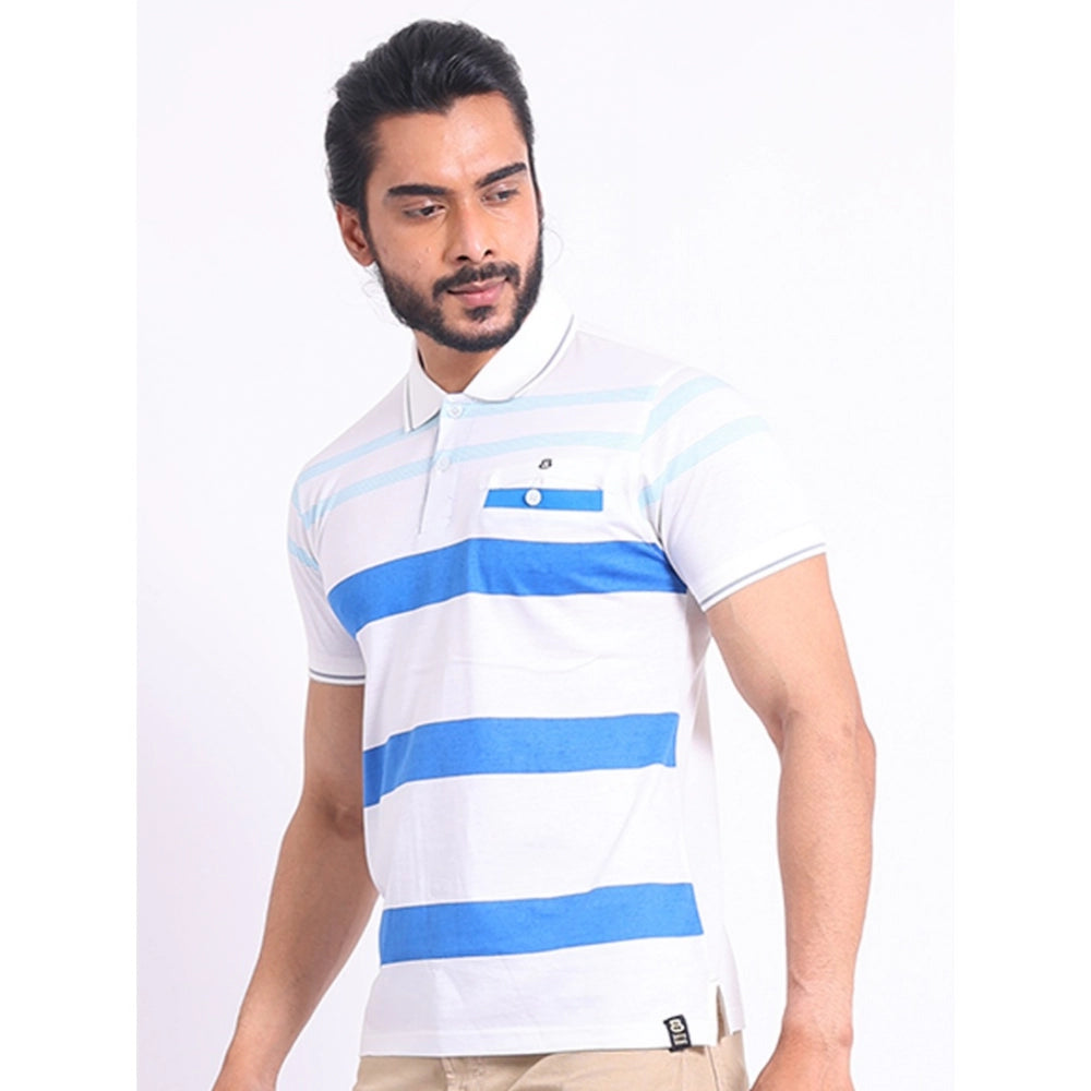 Generic Men's Casual Cotton Printed Polo Neck Half Sleeve T-Shirt (White)