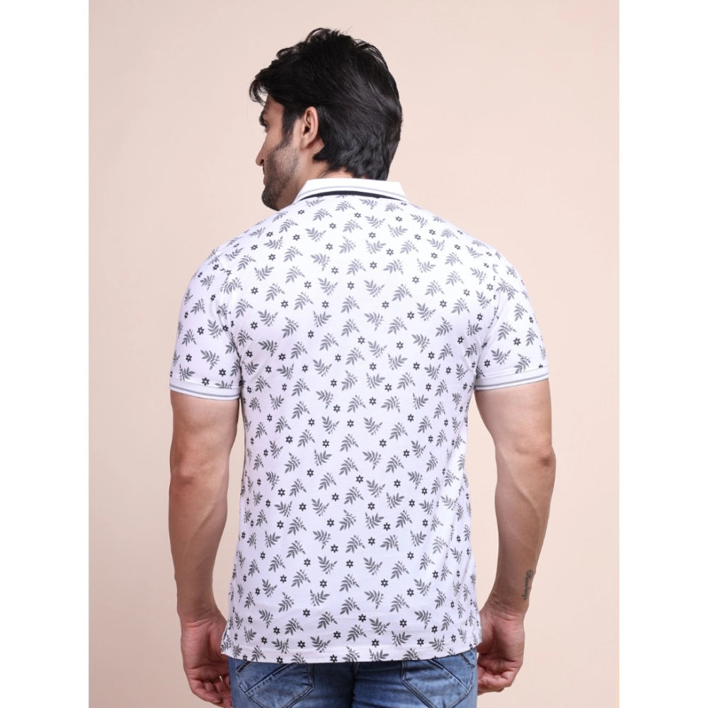Generic Men's Casual Cotton Printed Polo Neck Half Sleeve T-Shirt (White)