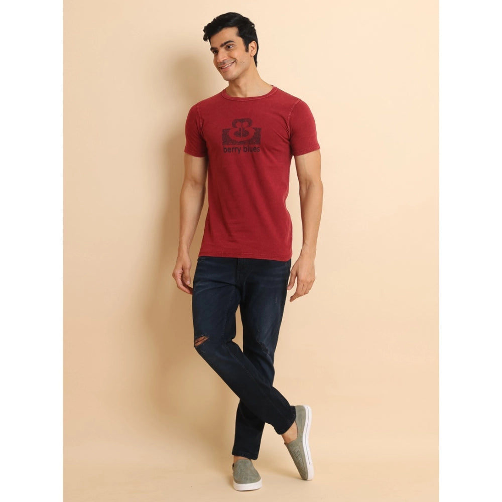 Generic Men's Casual Cotton Printed Round Neck Half Sleeve T-Shirt (Maroon)