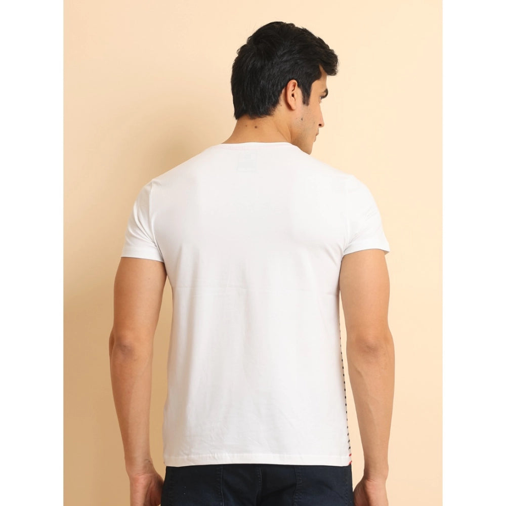 Generic Men's Casual Cotton Printed Round Neck Half Sleeve T-Shirt (White)