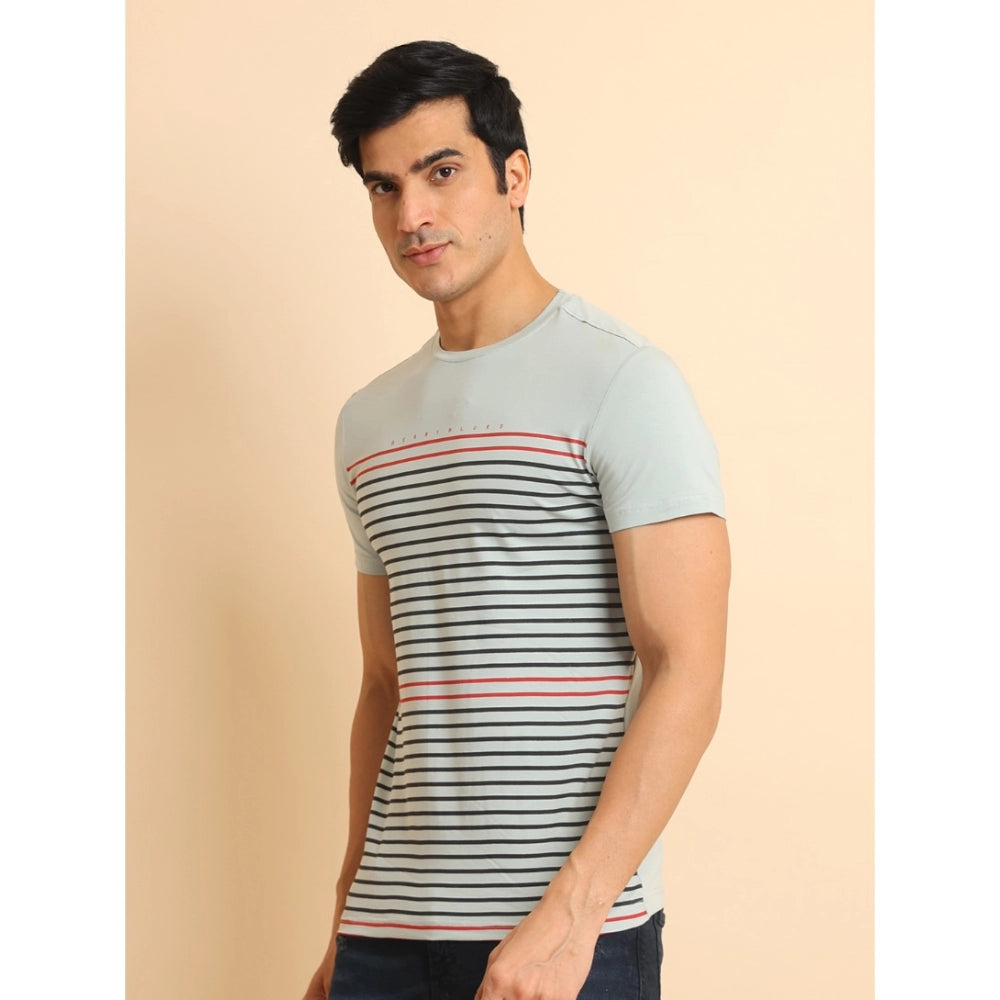 Generic Men's Casual Cotton Printed Round Neck Half Sleeve T-Shirt (Grey)
