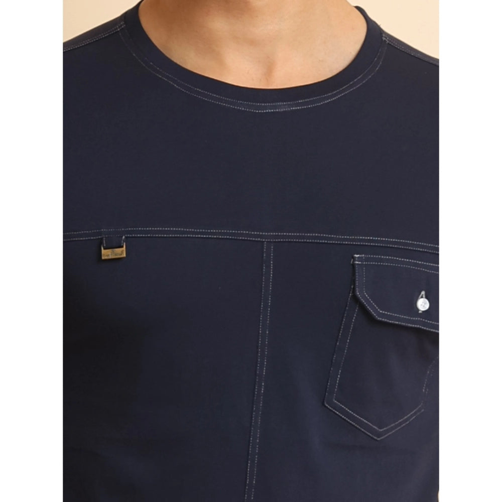 Generic Men's Casual Cotton Solid Round Neck Half Sleeve T-Shirt (Navy)