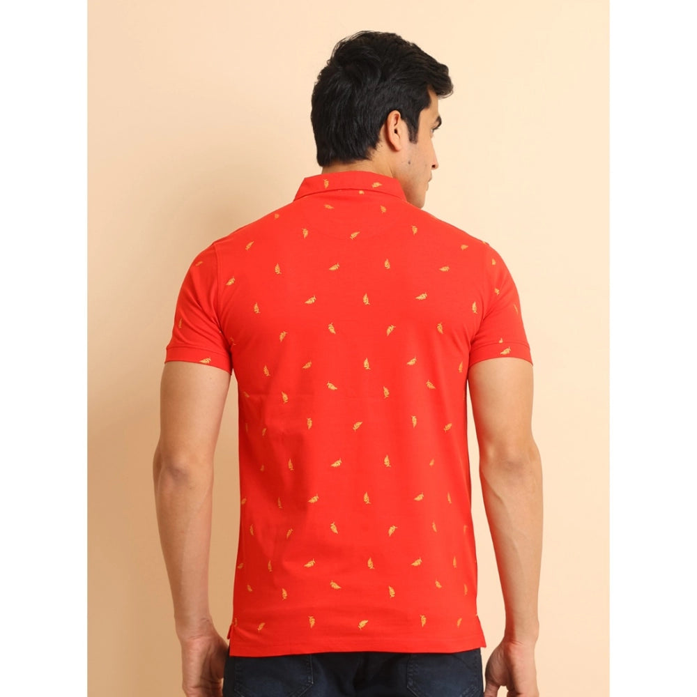 Generic Men's Casual Cotton Printed Polo Neck Half Sleeve T-Shirt (Red)