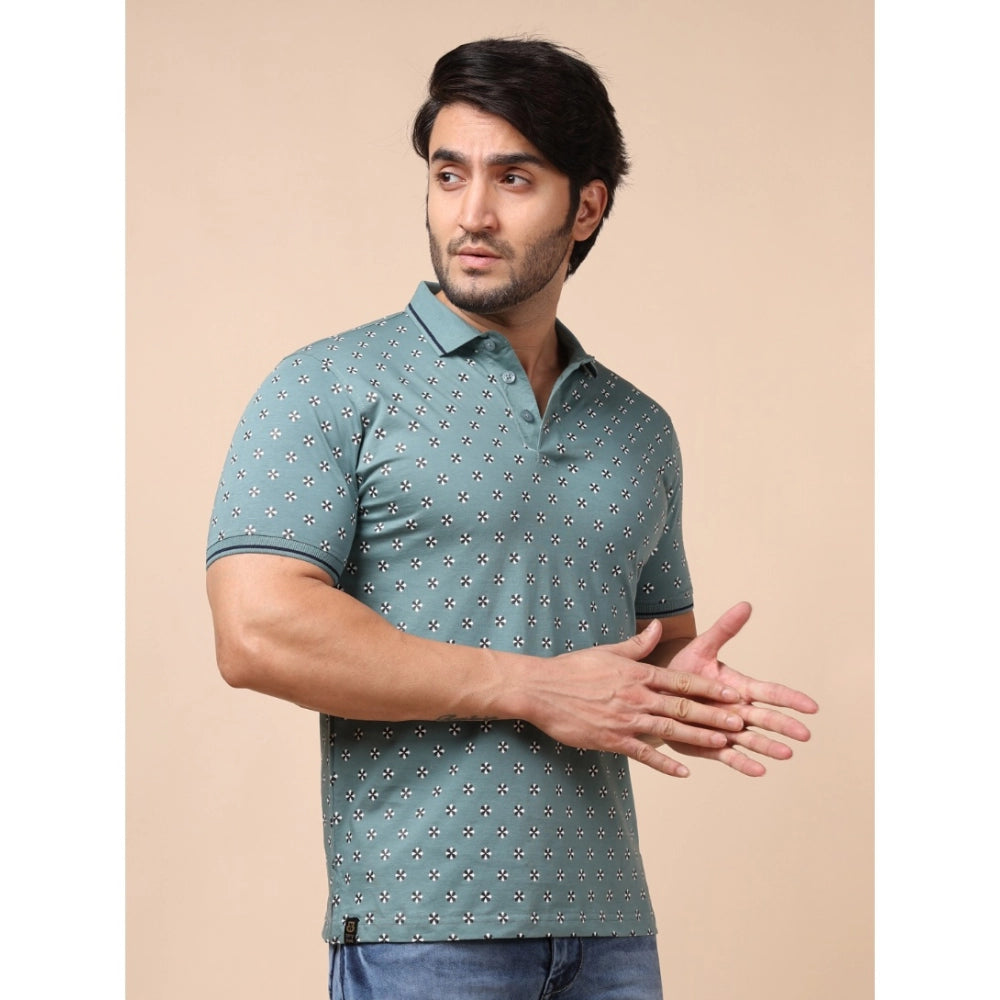 Generic Men's Casual Cotton Printed Polo Neck Half Sleeve T-Shirt (Grey)