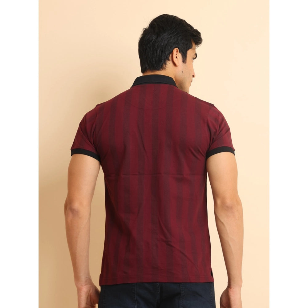 Generic Men's Casual Cotton Printed Polo Neck Half Sleeve T-Shirt (Plum)