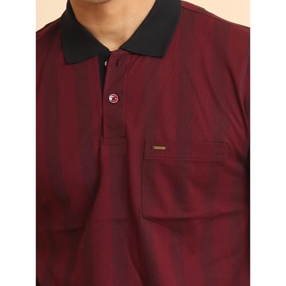 Generic Men's Casual Cotton Printed Polo Neck Half Sleeve T-Shirt (Plum)