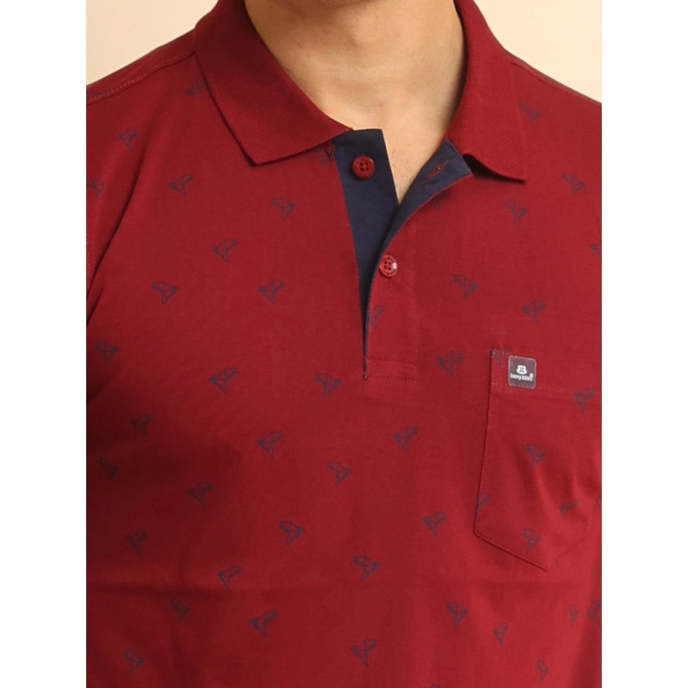 Generic Men's Casual Cotton Printed Polo Neck Half Sleeve T-Shirt (Red)