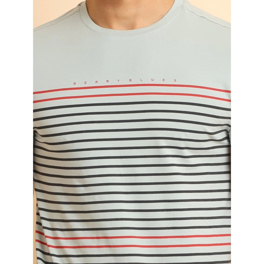 Generic Men's Casual Cotton Printed Round Neck Half Sleeve T-Shirt (Grey)