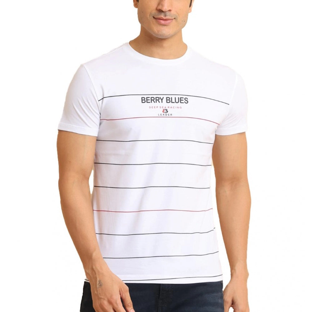 Generic Men's Casual Cotton Printed Round Neck Half Sleeve T-Shirt (White)
