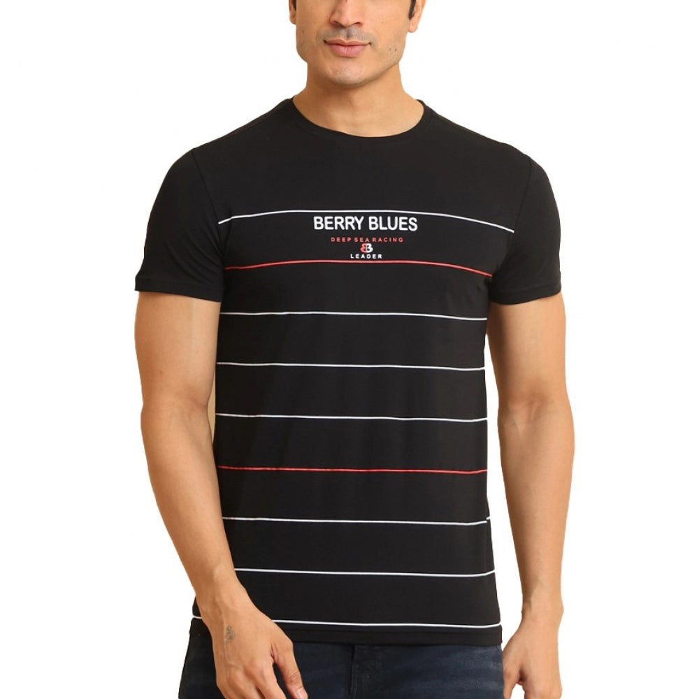 Generic Men's Casual Cotton Printed Round Neck Half Sleeve T-Shirt (Black)