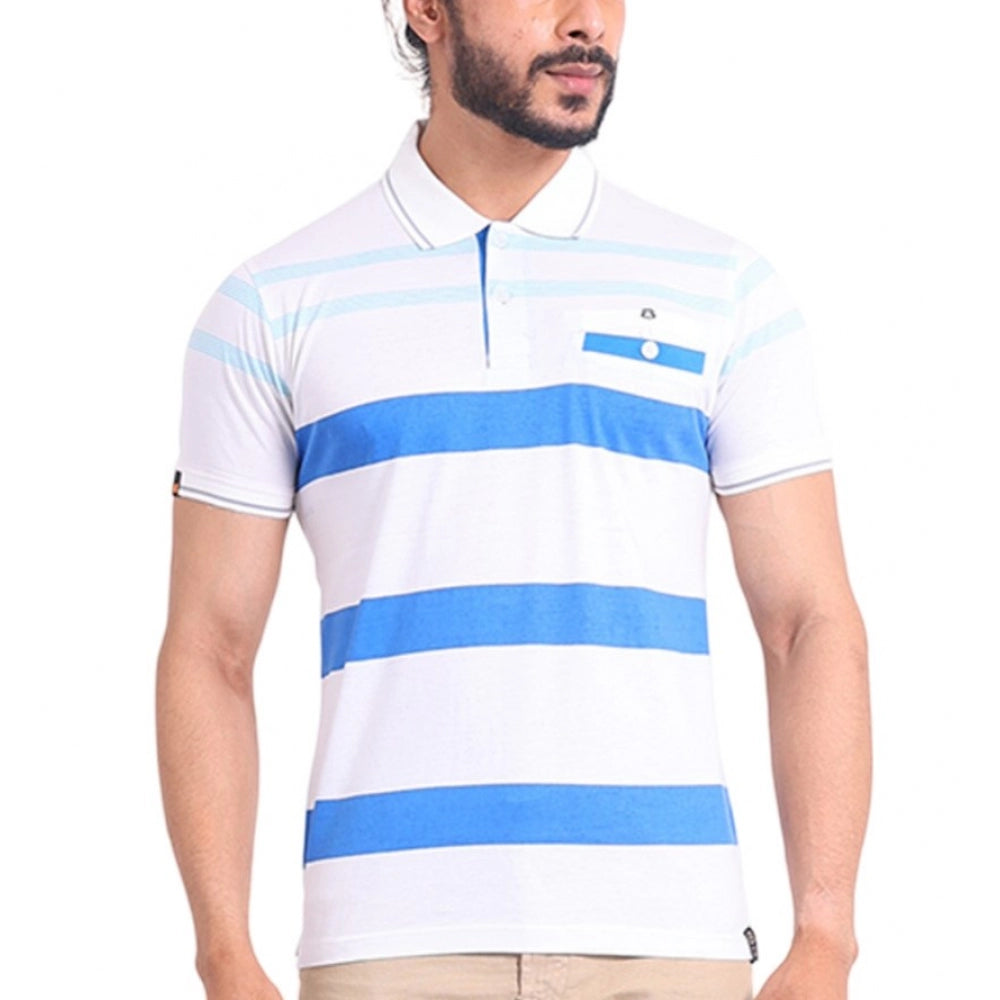 Generic Men's Casual Cotton Printed Polo Neck Half Sleeve T-Shirt (White)
