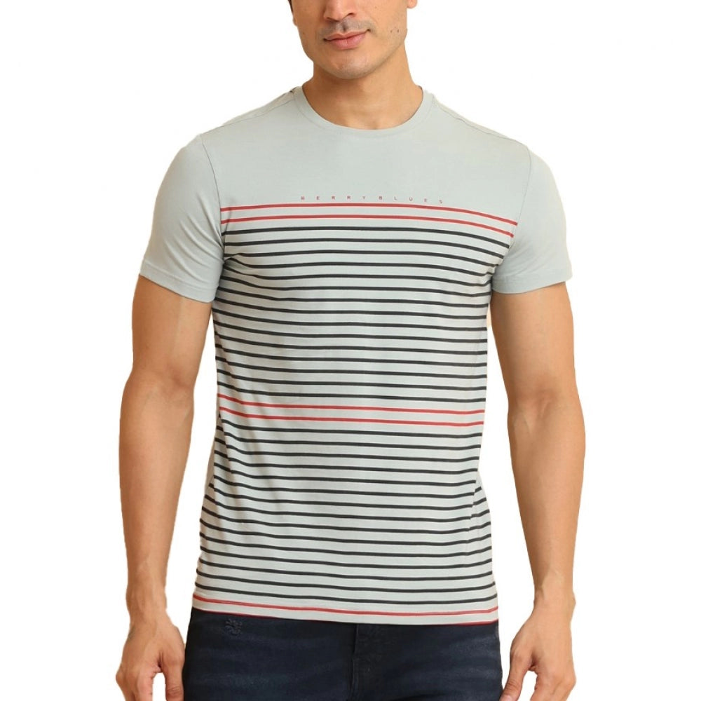 Generic Men's Casual Cotton Printed Round Neck Half Sleeve T-Shirt (Grey)