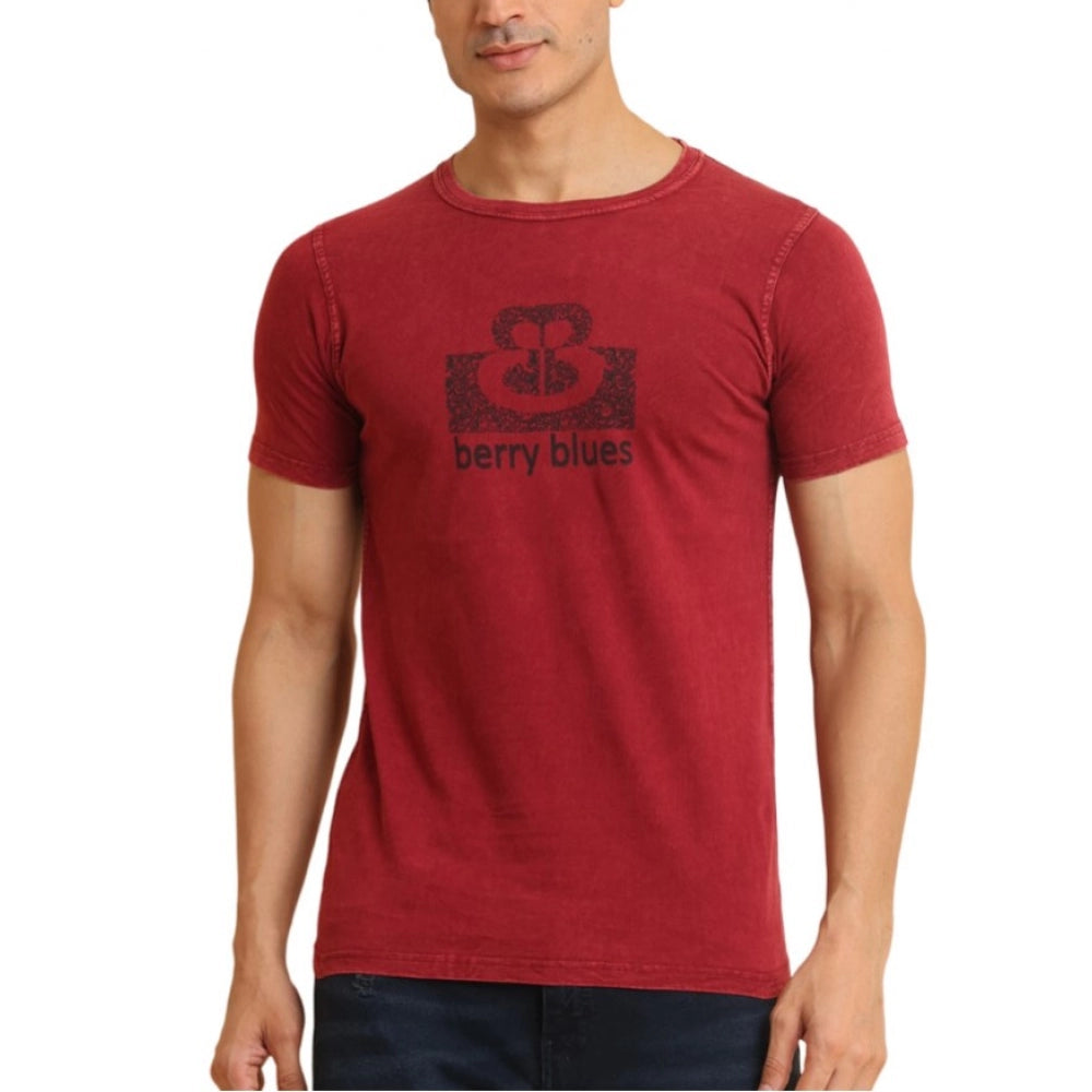 Generic Men's Casual Cotton Printed Round Neck Half Sleeve T-Shirt (Maroon)