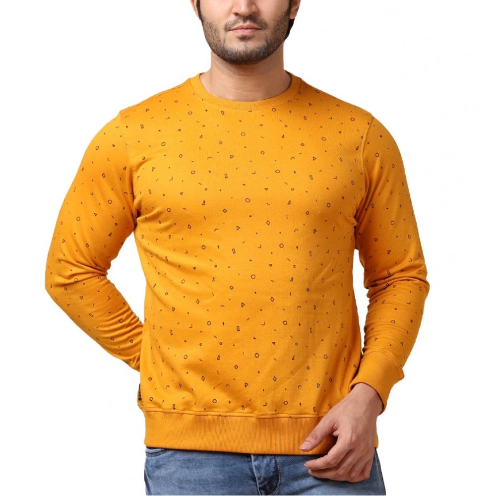 Generic Men's Casual Cotton Printed Round Neck Full Sleeve Sweat T-Shirt (Mustard)
