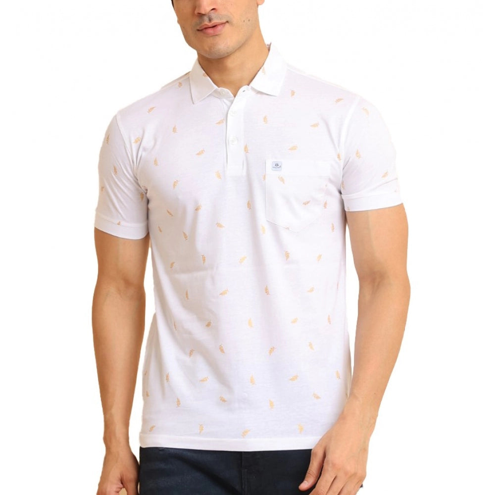 Generic Men's Casual Cotton Printed Polo Neck Half Sleeve T-Shirt (White)