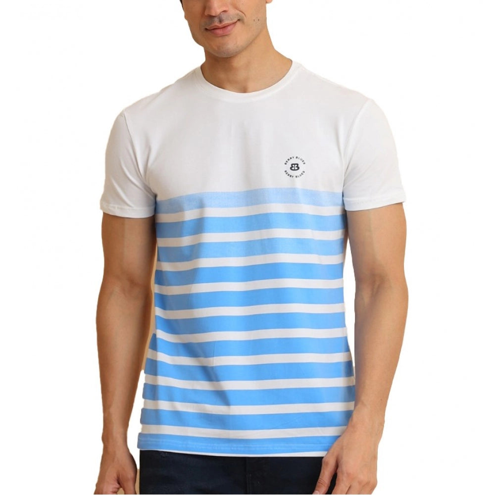 Generic Men's Casual Cotton Printed Round Neck Half Sleeve T-Shirt (Blue)