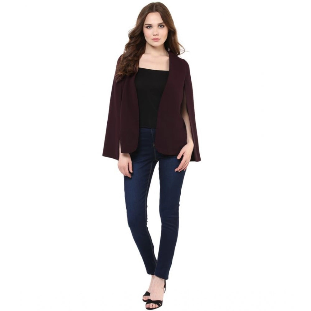 Generic Women's Polyester Solid Cape Sleeve Blazer (Wine)