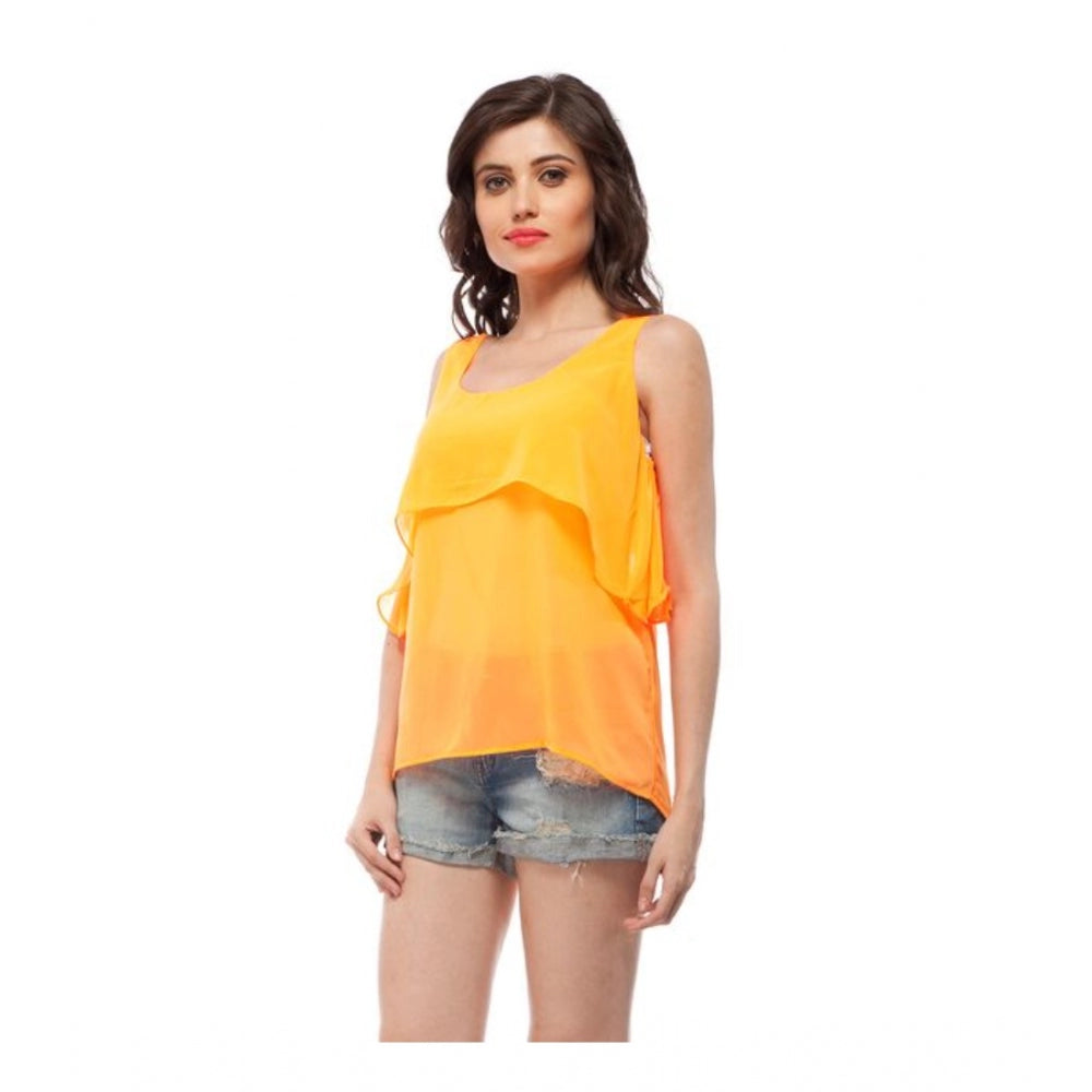 Generic Women's Polyester Solid Sleeveless Regular Top (Orange)