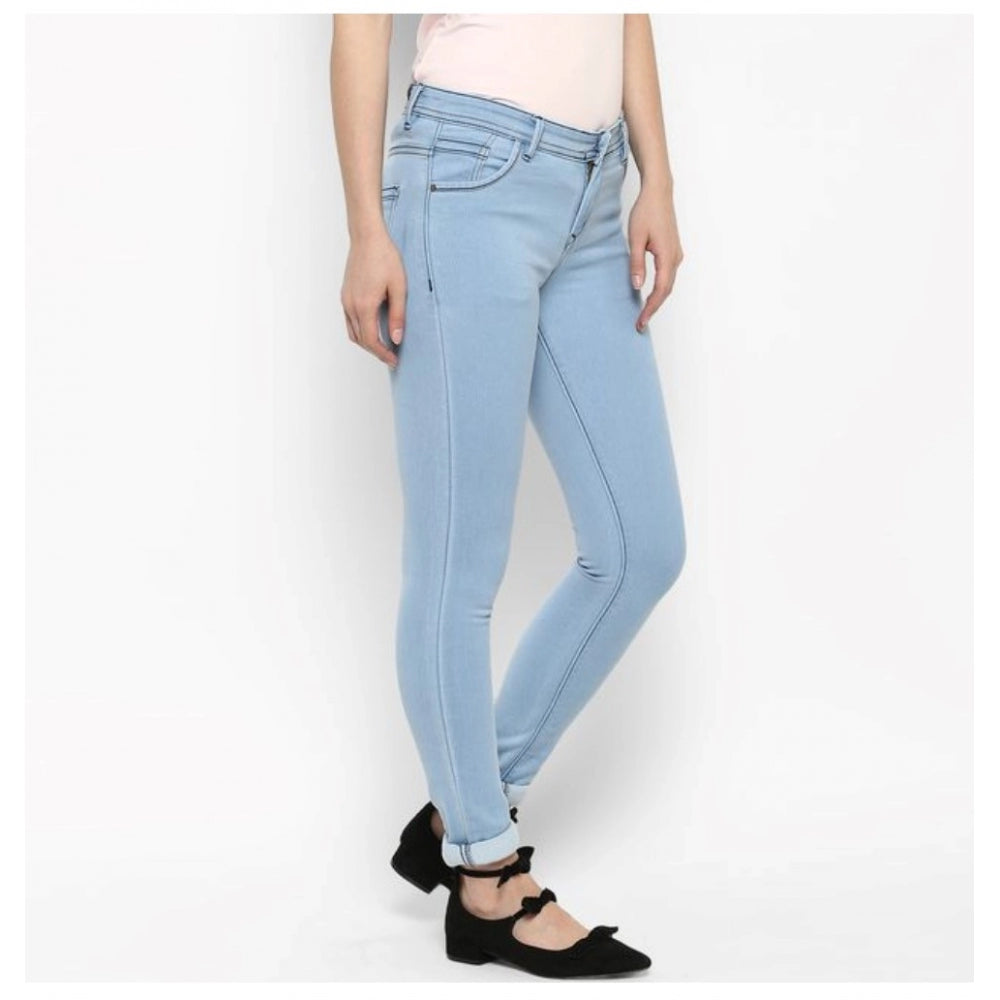 Generic Women's Denim Distressed Buttoned Jeans (Blue)