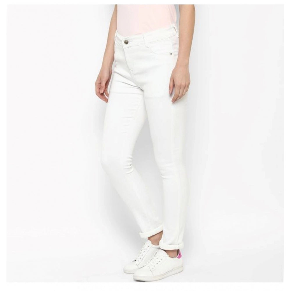 Generic Women's Denim Solid Buttoned Jeans (White)