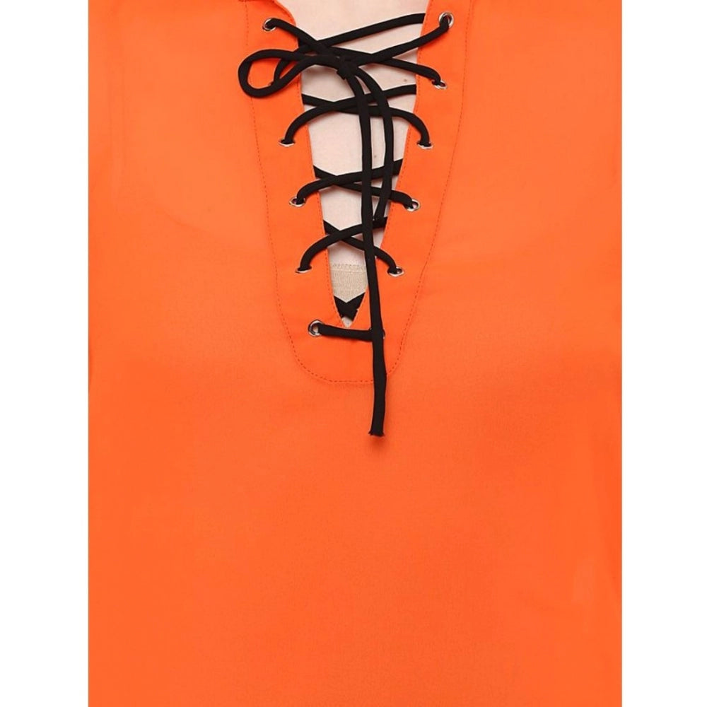 Generic Women's Polyester Solid Long Sleeves Regular Top (Orange)