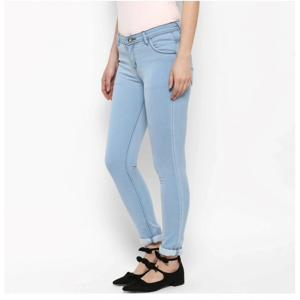 Generic Women's Denim Distressed Buttoned Jeans (Blue)