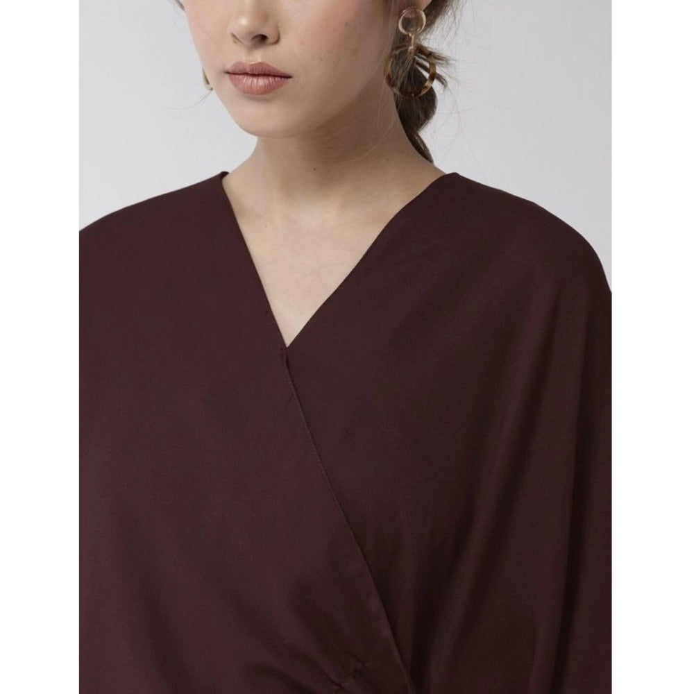 Generic Women's Polyester Solid Cape Sleeve Top (Maroon)