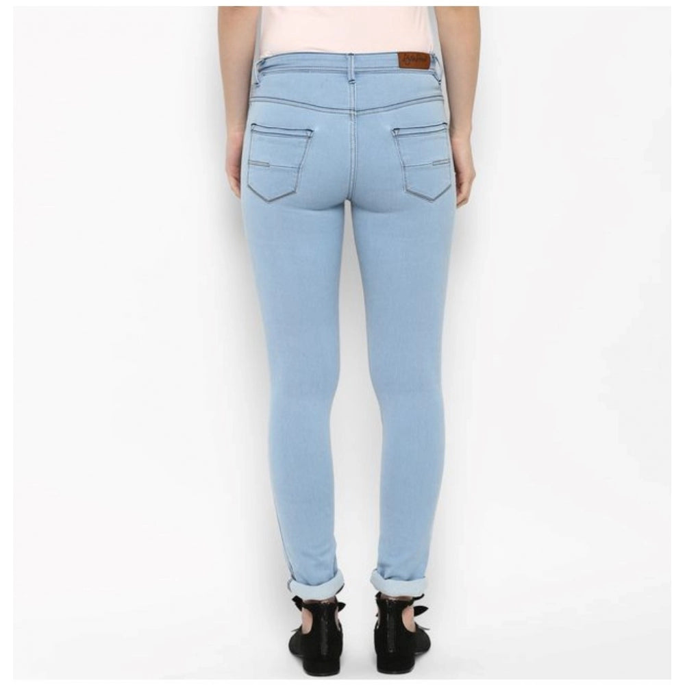 Generic Women's Denim Distressed Buttoned Jeans (Blue)
