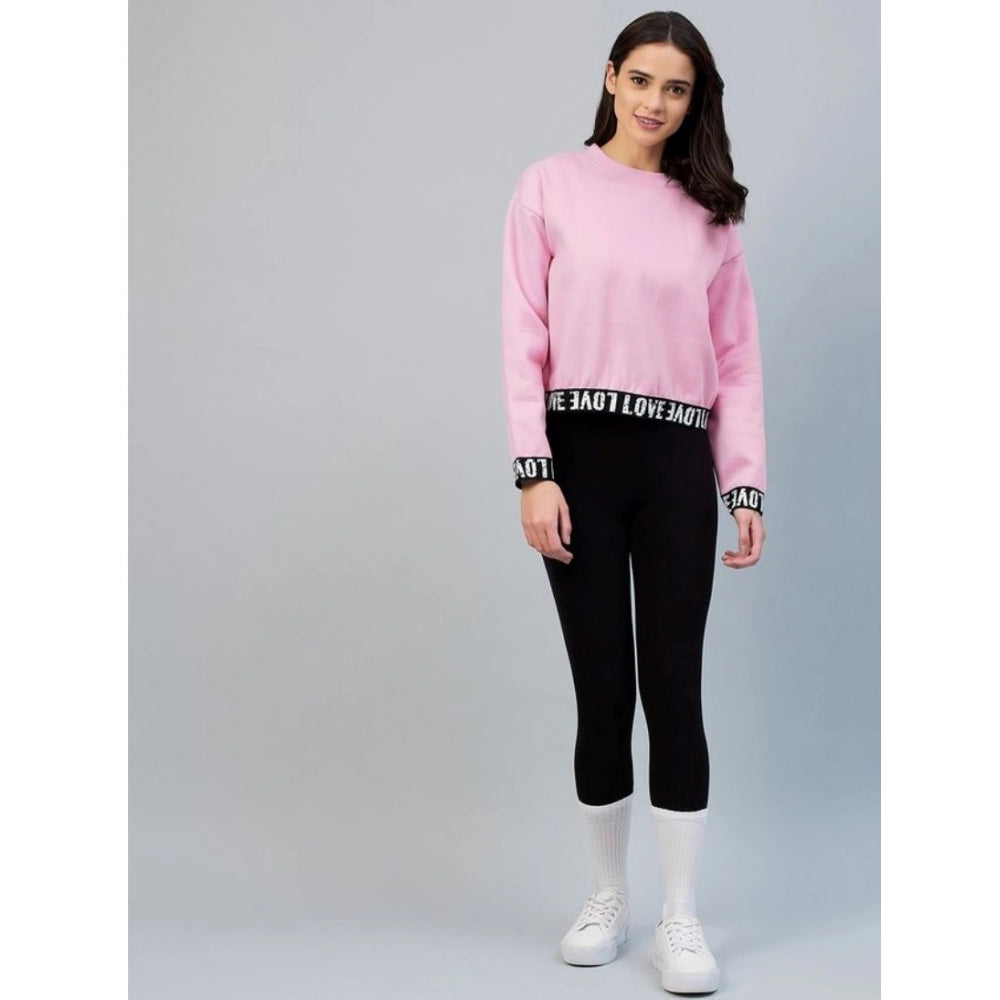 Generic Women's Fleece Solid Long Sleeves Sweatshirt (Pink)